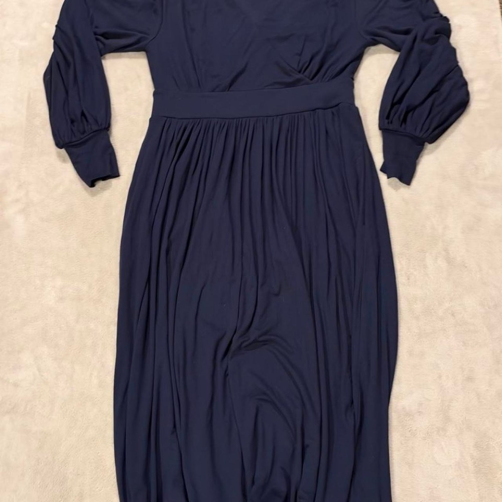 Boden Navy Blue Long Sleeve Wrap Front Flowy Maxi Dress 6P